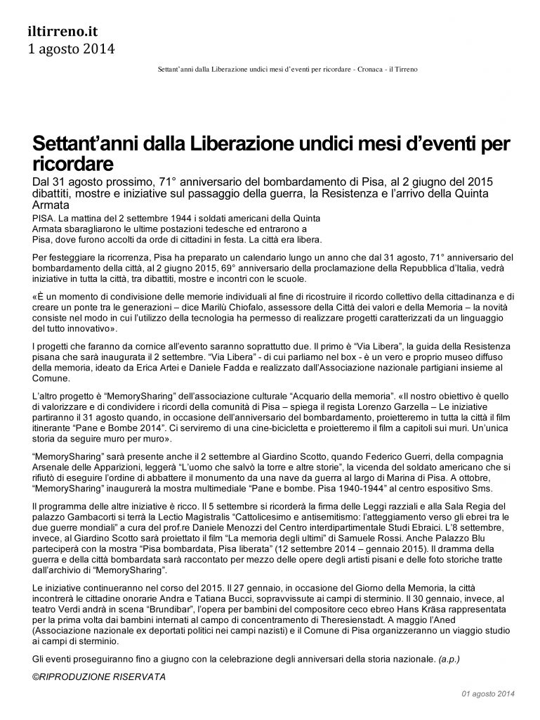 Il Tirreno.it 1 Agosto 2014