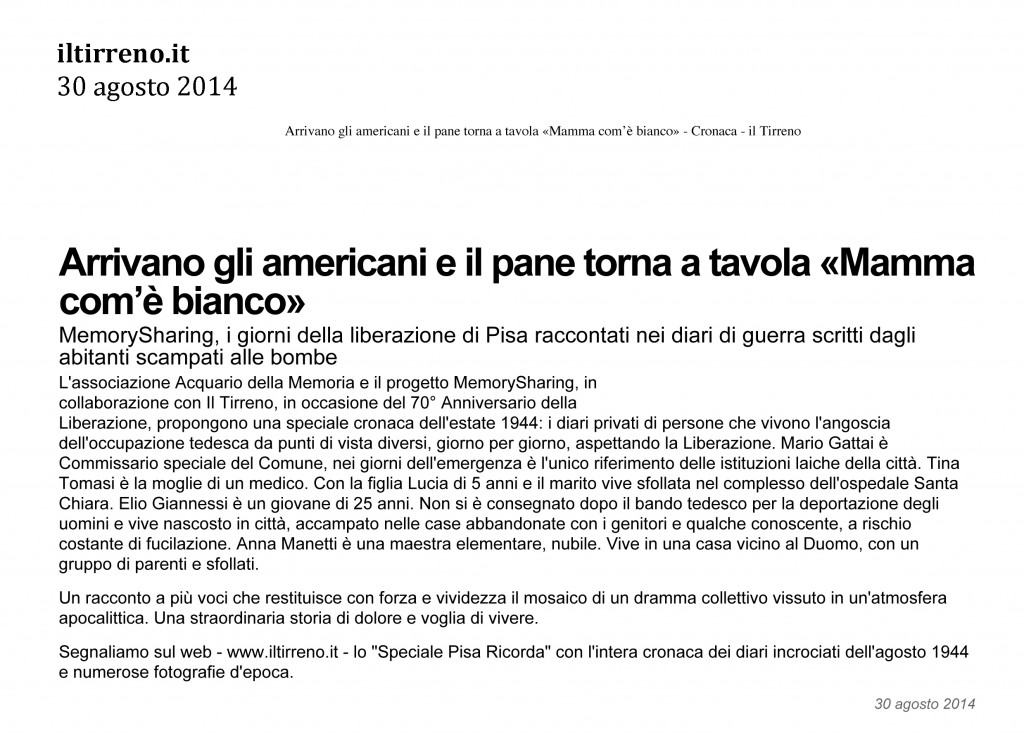 Il Tirreno.it 30 agosto 2014
