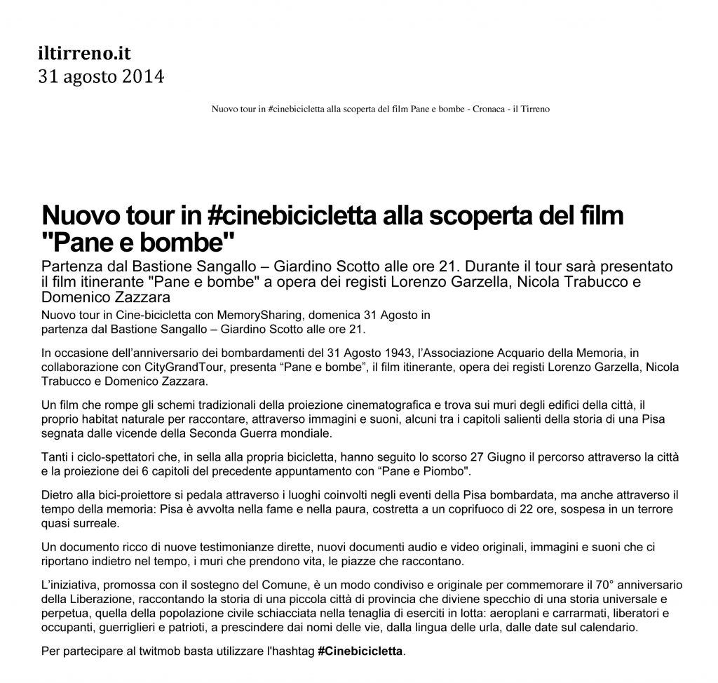 Il Tirreno.it 31 agosto 2014